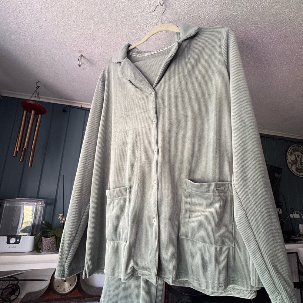 Nine West Corduroy Shirt & Pants Sleepwear in Soft Green